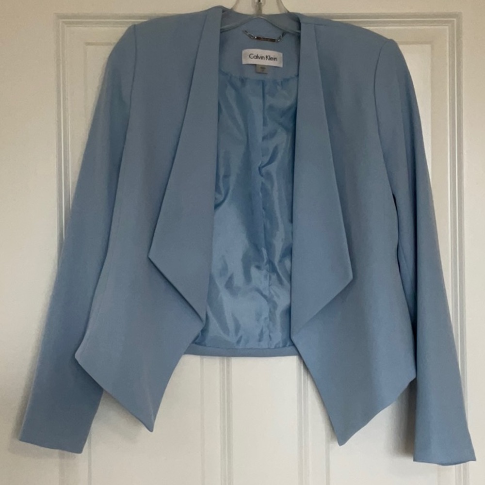 🎀 SALE! Calvin Klein 6P Light Blue Open Front Blazer! EUC! Gorgeous!
